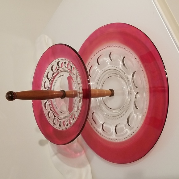 Vintage King's Crown Ruby-Flashed 2-Tier Tidbit Serving Tray - Picture 4 of 17